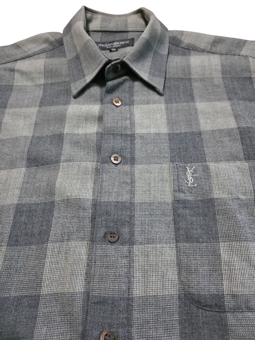 Yves Saint Laurent Gray Plaid Button-Down Shirt